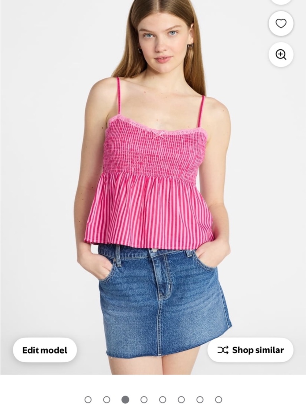 Smocked Striped Spaghetti-Strap Tank Top - Pink